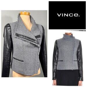 Vince Leather Wool Boucle Moto Jacket Blazer XS